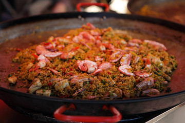 street food with fish and vegetables. Many kind of Thai food sell in fresh market in Asia , Thailand