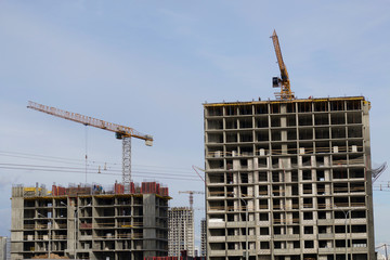 High-rise building under construction. Reinforced concrete frame. Start of installation of...