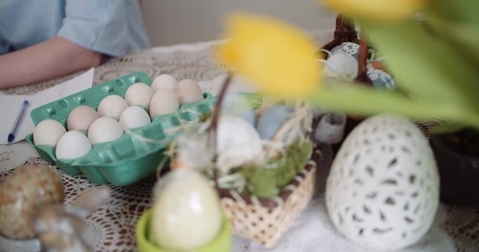 Happy Easter - easter eggs decorations on table