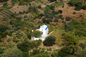 Naxos / Greece - August 25, 2014: A traditional small church on a mountain, Naxos, Cyclades Islands, Greece
