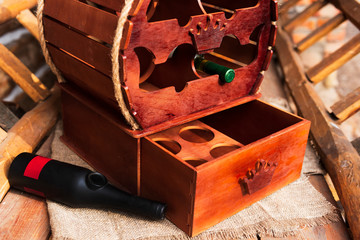 old wine bar in the form of a barrel for storing wine bottles