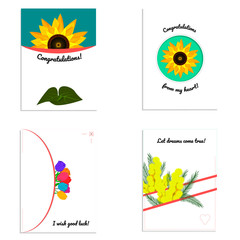 Set of four greeting cards. Isolated on white.