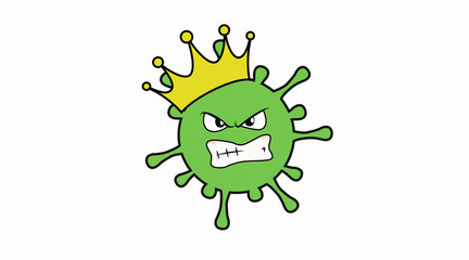 Vector Isolated of a Virus with a Crown, Cartoon Style