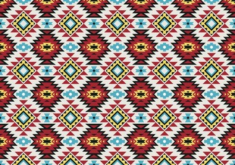 Native American style pattern with turquoise red cream colors