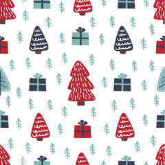 cute christmas trees seamless pattern