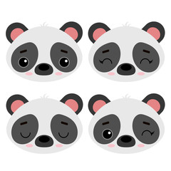 Set of cute vector illustrations with wild animals. Emotional panda isolated on a white background. Bamboo Bear. Design for children, poster, print on fabric, greeting card.