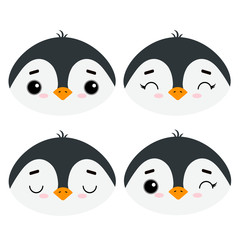 Set of cute vector illustrations with wild northern animals. Emotional penguin isolated on a white background. New Year theme. Design for children, poster, print on fabric, greeting card.