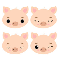 Set of cute vector illustrations with pets. Emotional pig isolated on a white background. Farm. Design for children, poster, print on fabric, greeting card.
