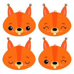 Set of cute vector illustrations with wild forest animals. Emotional squirrel Isolated on a white background. Design for children, poster, print on fabric, greeting card.