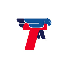 T letter logo with flying eagle.
