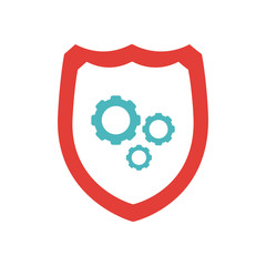 shield with gear wheels icon, flat style