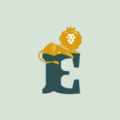 E letter logo with lying lion.