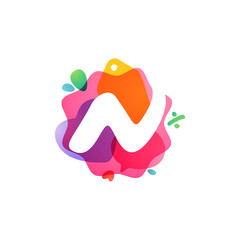 N letter logo with Sale icons. Overlapping watercolor negative space font.