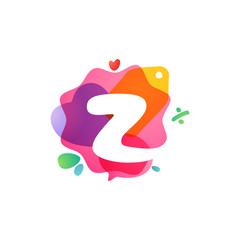 Z letter logo with Sale icons. Overlapping watercolor negative space font.