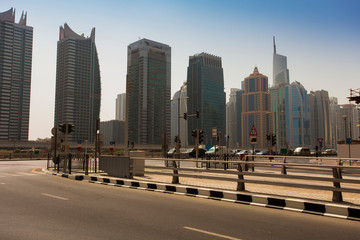 empty street intersection in Dubai city, United Arab Emirates