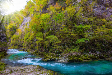 Fototapeta na wymiar Mountain river with azure water