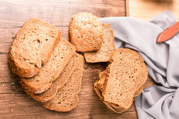 Slices of whitebread on table
