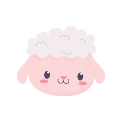 cute sheep face animal cartoon isolated icon