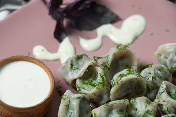 meat dumplings, homemade traditional Ukrainian dish pelmeni