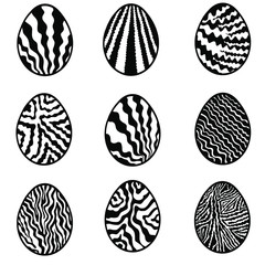 Set of easter eggs icons isolated on white background for your design.Vector illustration. Monochrome vector eggs. Black and white