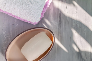 Soap and towels for disease prevention and virus protection, self hygiene concept