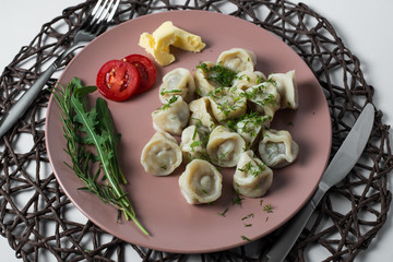 meat dumplings, homemade traditional Ukrainian dish pelmeni