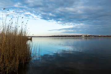 lake with blue sky and clouds