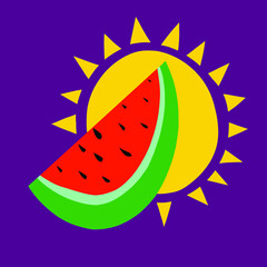 Obraz premium Watermelon and sun. Vector illustration. T shirt design
