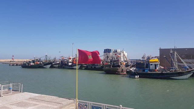 moroccan flag waving at el Jadida port , El Jadida, Morocco