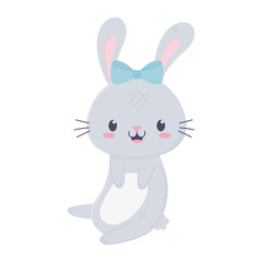 cute girl rabbit with bow animal cartoon isolated icon