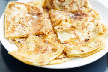Sweet msemen - Moroccan pancakes with honey 