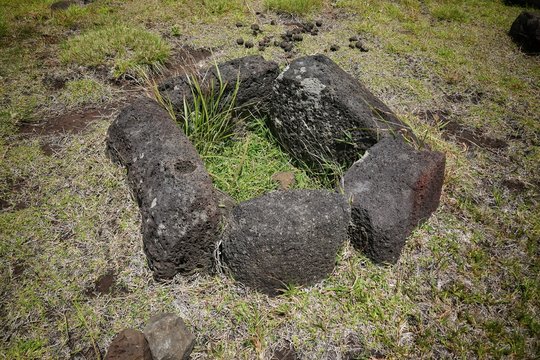Easter Island &ndash; Ancient fireplace at Akahanga