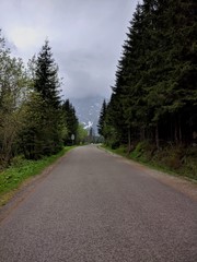 Road in Tatra Mountains on a cloudy day