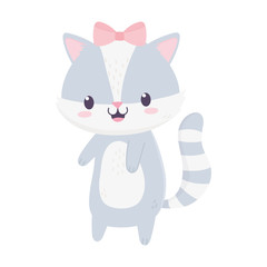cute female raccoon animal cartoon isolated icon