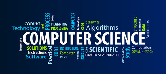 Computer Science Word Cloud on a Blue Background