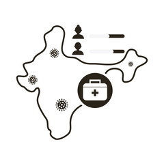 map with covid 19 information and icons, line style icon vector illustration design