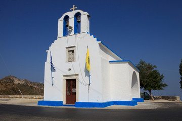Filoti, Naxos / Greece - August 25, 2014: A tipycal church in Naxos, Cyclades Islands, Greece