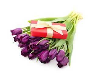 Bouquet tulips with gift.