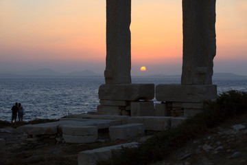 Naxos Town, Naxos / Greece - August 25, 2014: Gate of the temple of Apollo, Portara, Naxos Town, Naxos, Cyclades Islands, Greece