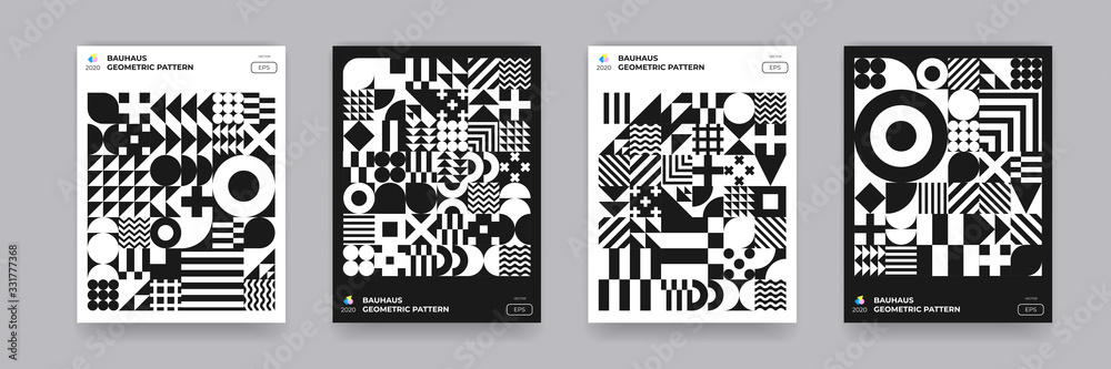 Poster abstract geometric pattern background, bauhaus circle, triangle and square shapes. vector bauhaus pa