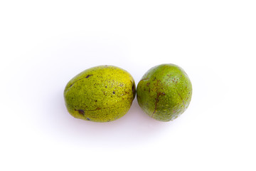 fresh green amberella fruit, isolated on a white background and copyspacefresh green amberella fruit, isolated on a white background and copyspace, scientific name: Spondias dulcis