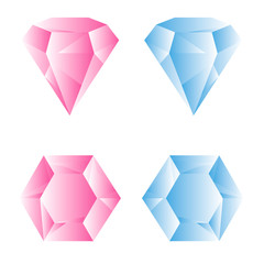 Gemstones, jewelry, pink and blue diamonds isolated on white background.Vector illustration.