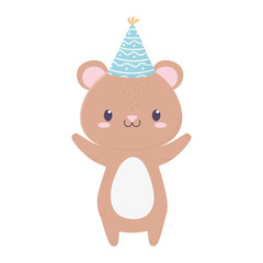 Obraz na płótnie Canvas happy birthday cute bear party hat animal cartoon