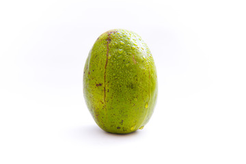 fresh green amberella fruit, isolated on a white background and copyspace, scientific name: Spondias dulcis