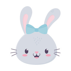 cute girl rabbit face with bow animal cartoon isolated icon