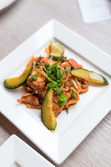 Spicy Marinated Fish Fillet with Vegetables, Korean Raw Fish Appetizer Hoe