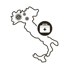 map of italy with covid 19 information and icons, line style icon vector illustration design