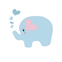 vector element, cute baby elephant with decorative stitching for a child with hearts