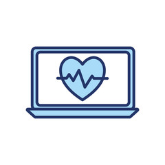 Heart pulse inside laptop line and fill style icon vector design