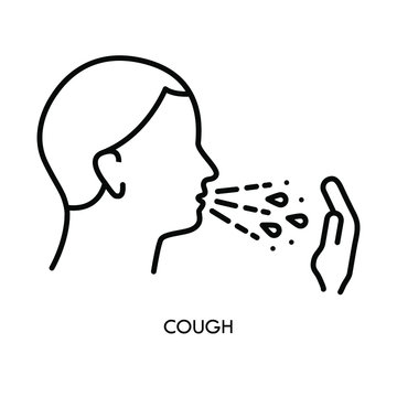 Cough Line Icon. Sign Of Flu Or Coronavirus Symptom. Personal Hygiene - Covering Mouth With Hand While Cough. Sign For Medical Poster.